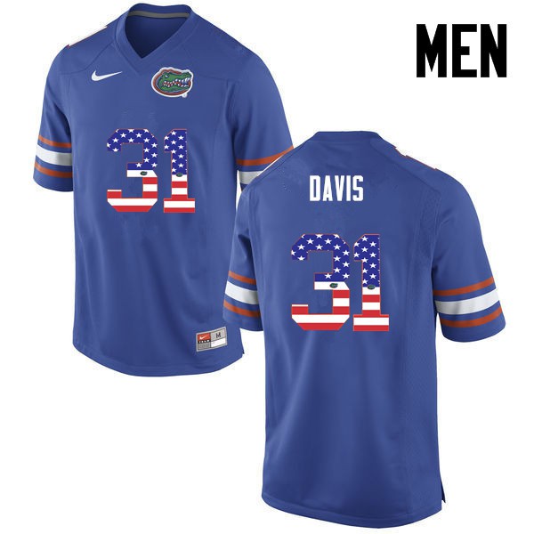 Florida Gators Men #31 Shawn Davis College Football USA Flag Fashion Blue